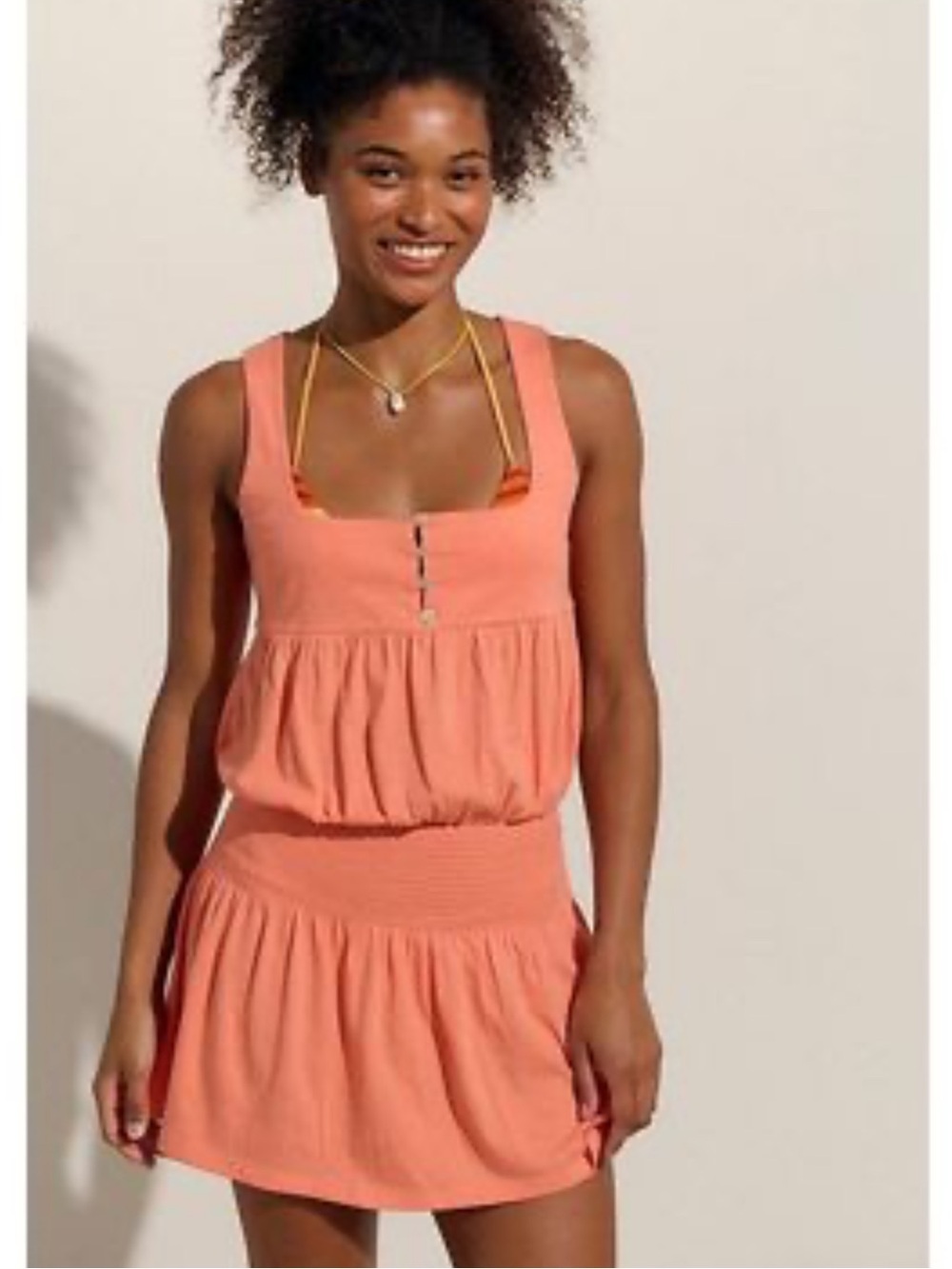 FREE PEOPLE Hally Cotton Jersey Mini Dress in Peach Pink, NWT, size L